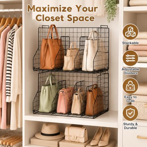 2 Pack Purse Organizer for Closet,Stackable Handbag Storage Holder - Image 3