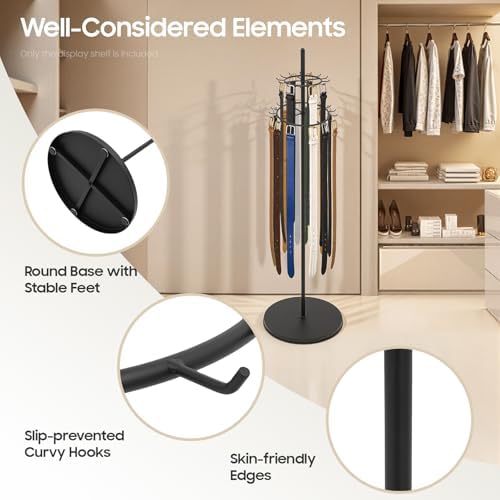 Floor Standing Belt Display Rack, 66 Inch 360° Rotating 2-Tier Metal Hanger Organizer for Belts, Ties, Scarves, Jewelry, Space-Saving Sturdy Metal Stand for Retail Store, Home Closet, Clothing (Black) - Image 3