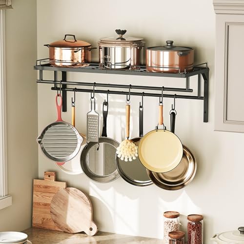 CHOEZON Hanging Pot Rack, Wall-Mounted Pot Rack, Kitchen Cookware Organizer, Metal Pot and pan Organizer Holder, for Cookware, Utensils Organization, Black TPR38BB - Image 2