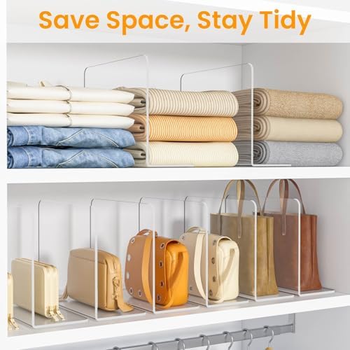 Shelf Dividers for Closet Organization – Acrylic Clear Sturdy Dividers to Keep Clothes, Sweaters & Purses Upright, Free-Standing for Wood Shelves, 10" Tall x 12" Deep, 8 Pack - Image 4