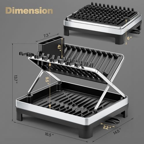 Urakify Large Stainless Dish Drying Rack for Kitchen Counter, Black - Image 2