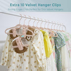 Tonswachic Velvet Child Hangers 50 Pack, 14" Premium Kids Felt Hangers, Non Slip Baby Hangers for Toddler Clothes, 0.2" Slim Space-Saving Children Hangers with 10 Clips & 360° Rose Gold Hook, Pink - Image 6