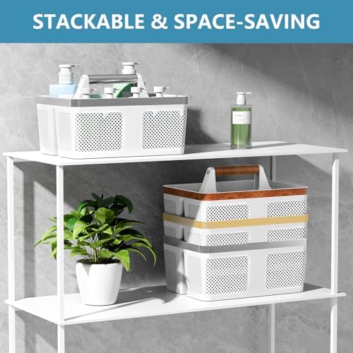 BYUNER 2Pack Shower Caddy Dorm: Portable Bathroom Caddy Organizer with Handle and Holes, Plastic Cleaning Caddy, Hard Shower Basket Storage Tote for Toiletry, College Dorm Room Essentials White/Silver - Image 4