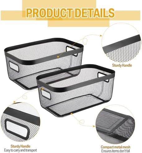 MorningRo 4 Pack Black Metal Mesh Basket with Handles, X-Large - Image 3
