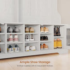 Itaar Hall Tree with Bench and Shoe Storage, 5-in-1 Entryway Bench with Coat Rack, 16 Shoe Cubbies & 12 Coat Hooks, Barn Door & Adjustable Shelf (Embossed White) - Image 5