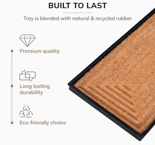 Anji Mountain Heavy Duty Waterproof Rubber Shoe Storage Mat Organizer/Boot Storage Multi Use for Entryway with Coir, Tan Rectangle Embossed Insert, Fits 2 Pair (24.5" Wide) - Image 3
