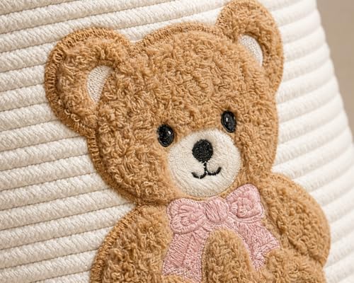 Teddy Bear Nursery Basket, Cotton Rope Baby Laundry Hamper with Handles - Image 6