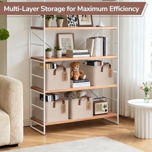 CHICVITA 4 Pack Fabric Storage Bins for Shelves, Metal Frame, 20L Brown - Image 4