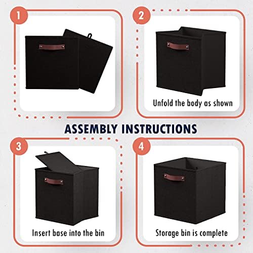 Ornavo Home 13x15x13 Foldable Fabric Storage Cube Bins, 6 Pack, Black - Image 7