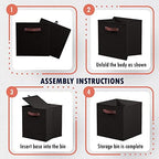 Ornavo Home 13x13 Foldable Fabric Storage Cube Bins, 6 Pack, Black - Image 7