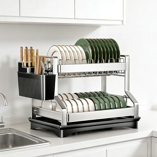 2 Tier Dish Drying Racks Oversink Stainless Steel Dish Drying Rack - Image 6