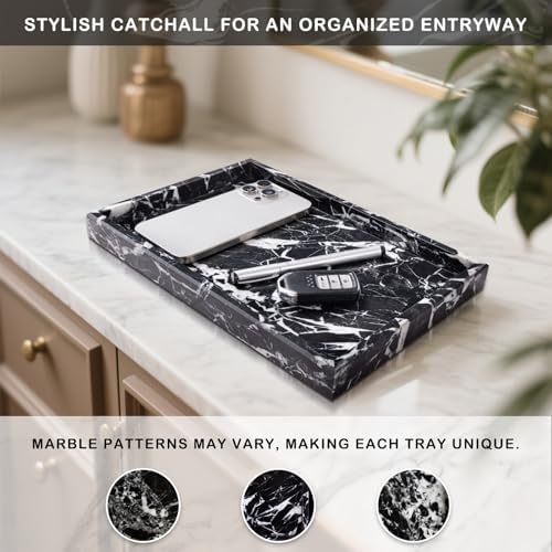 Marble Bathroom Tray for Countertop & Home Decor, Natural Decorative Marble Tray for Jewelry & Perfume Organizer, Luxury Stone Vanity Trays for Dresser, Kitchen Counter, 12" x 8", Black - Image 5