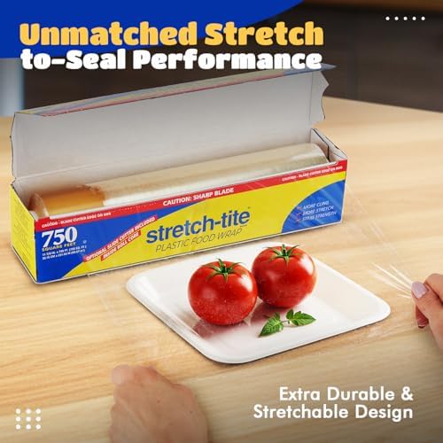 Stretch Tite Plastic Wrap For Food With Slide Cutter 750 Sq. Ft 11 7/8 Inch. Pack Of 2 With a Scooply Bag Clip - Image 3