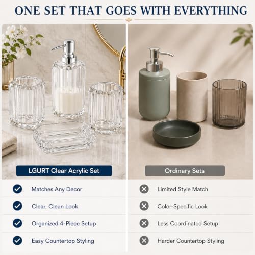 LGURT 4-Pc Clear Bath Access Set — Crystal Acrylic Dispenser, Dish & Holder - Image 5