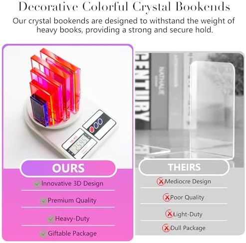 6Lbs Crystal Geometric Bookends Non-Skid Sturdy Shelf Decor - Image 5