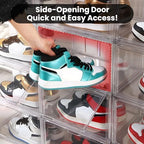 NYZE 12 Pack Acrylic Shoe Boxes Side Open, Clear Shoe Box Plastic Stackable, Shoe Storage Organizer with Magnetic Door, Shoe Display Shoe Containers with Lids Fits Up to Size 15 - Image 5