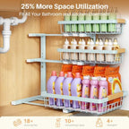 PXRACK Under Sink Organizer, 1-Pack 3-Tier Height Adjustable Thickened Metal Pull out Cabinet Organizer Shelf, Slide out Storage Drawer Rack for Bathroom Kitchen Pantry Home Organization, LightBlue - Image 4