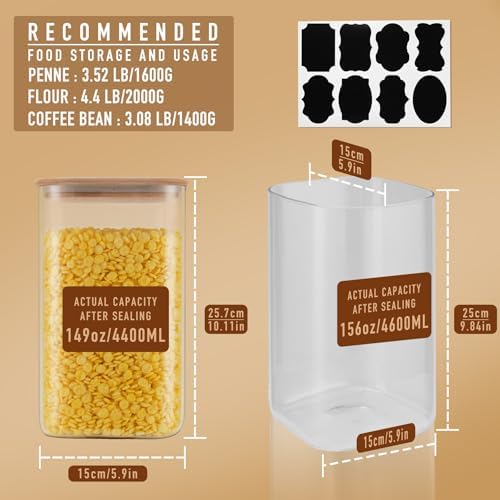 D2scrma 149oz/4.6Qt/4400ml Square Glass Storage Containers with Lids 2-Pack - Image 2