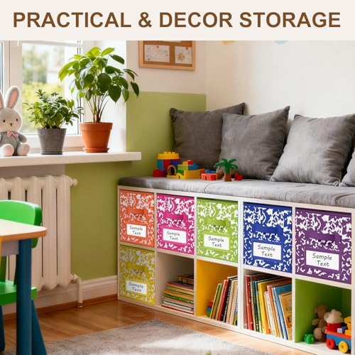 LemonRoad 6 Fabric Cube Storage Bin 11'' Classroom Bin, Rainbow, Label - Image 5