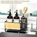 Kitchen Soap Dispenser Set with Sponge Holder and Towel Rack, 17OZ Glass Bottle, Hand and Dish Soap Dispenser Set, Non-Slip Silicone Pad, Brush Holder, Kitchen Sink Caddy Organizer Countertop (Amber) - Image 5