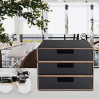 Stackable Organizer Drawer PU Leather Classic Handmade,Organize Home Office Desk Accessories and Sort Letter-Size Paper/a4 Document,Desk Caddy with Drawers Storage Box,13.1x10x3.7inches,Black - Image 2