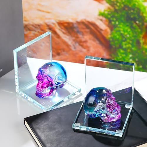 Glass Skull Book Ends for Shelves with Blue and Purple Crystal Skulls - Image 2