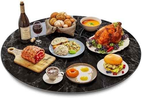 ZL ZELing 23.6" Lazy Susan Turntable – 360° Sinteredstone Silent Anti-Slip Turntable, Table Top Centerpiece for Kitchen, Pantry, Spice Rack, Refrigerator & Dining Table, Glossy Black by ZLZELing