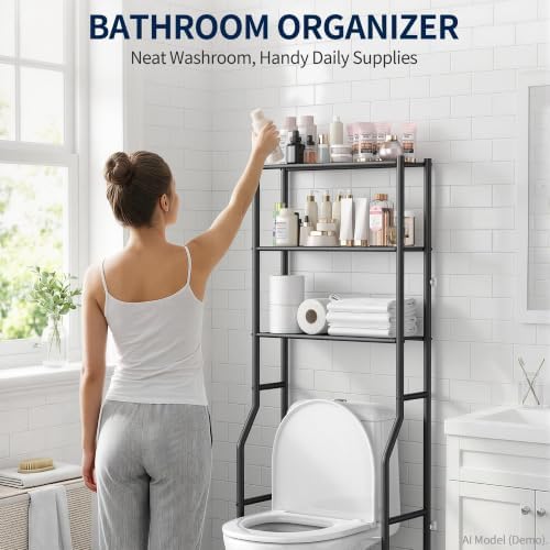 Livilord 3-Tier Over Toilet Storage Rack, Anti-Wobble, Black - Image 3