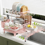 2-Tier Expandable Dish Drying Rack, Kitchen Counter Pink by Nfnoyp