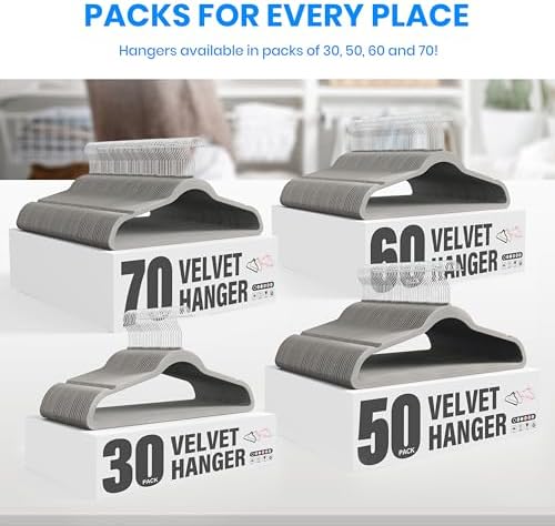 YSSOA Velvet Hangers 50 Pack, Non-Slip Clothes Hangers with Shoulder Notches, 360° Swivel Hooks, Heavy Duty Standard Hanger for Closet Space Saving, Grey - Image 7
