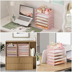 Subekyu 6 Tier Office File Paper Desk Tray Organizer with Handle, Stackable Slide Mesh Letter Tray Folder Pink Desk Organizer, Desktop Document Sorter for Classroom, Office, Home Supplies Storage - Image 4