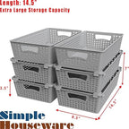 Simple Houseware Stackable Plastic Woven Basket Organizer, 6 Pack, Gray - Image 3