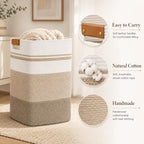Laundry Hamper, Cotton Rope Laundry Basket with Leather Handles, 21.1-Gallon/80 L Large Clothes Hampers for Laundry, Woven Laundry Baskets for Blankets, Clothing, Bedroom, Living Room, Nursery - Image 3