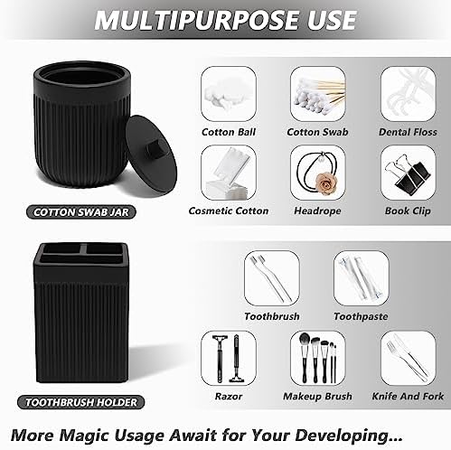 XLHOMO Resin Matte Black Bathroom Accessories Set 5 Pcs, Lotion Soap Dispenser, Toothbrush Holder, Bathroom Tumbler, Qtip Holder and Vanity Tray, Bathroom Countertop Organizer Set for Home Apartment - Image 4