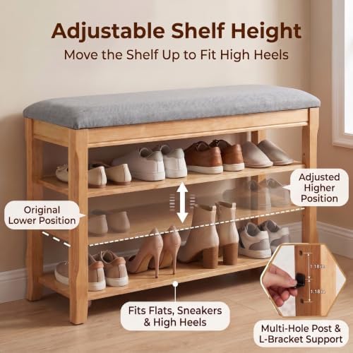 Solid Wood Shoe Bench, 31.5” Shoe Rack for Entryway Storage - Image 6