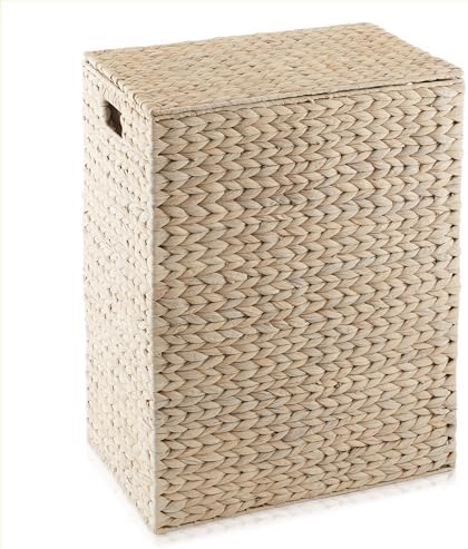 Casafield Large Laundry Hamper with Lid and Removable Liner Bag - Whitewash White, Woven Water Hyacinth Rectangular Laundry Basket Clothes Sorter - Image 4