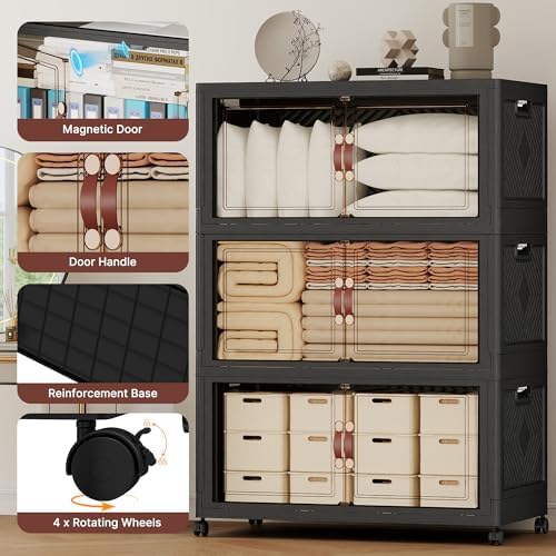 1136QT Extra Large Stackable Storage Bins with Lids & Wheels & Door, - Image 4