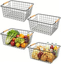 4 Pack Black Metal Wire Storage Baskets, Pantry Baskets for Organizing, Wire Food Storage Basket Organizer with Wooden Handles for Kitchen, Pantry, Freezer - 29 x 22 x 12cm by LDHHYH