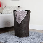 Mind Reader Slim Laundry Hamper with Lid, 60L Tall Clothes Basket, Narrow Tapered Design for Bathrooms, Closets and Laundry Rooms, Plastic, 2 Pack, Brown - Image 2