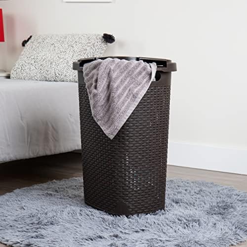 Mind Reader Slim Laundry Hamper with Lid, 60L Tall Clothes Basket, Narrow Tapered Design for Bathrooms, Closets and Laundry Rooms, Plastic, 2 Pack, Brown - Image 2