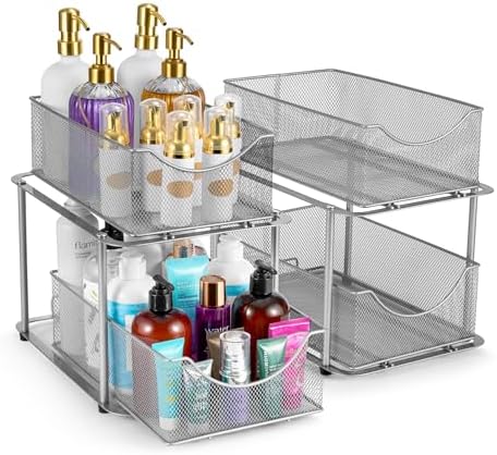 Sorbus Pull-Out Under Sink Organizer, Mesh Construction (Silver, 2 Pack) by Sorbus