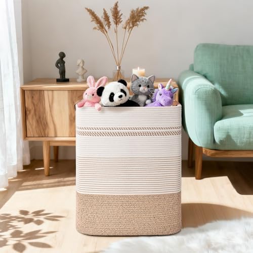 Laundry Hamper, 85L Tall Laundry Basket with Leather Handles, Rectangle Large Clothes Hamper for Organizing, Cotton Woven Laundry Baskets Storage Hampers for Bedroom, Nursery, Living Room - Image 2