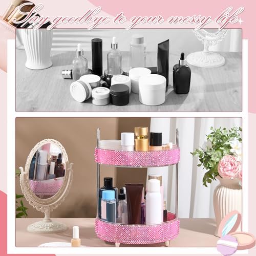 Honeydak Rotating Perfume Organizer Tray, 2 Tiers, Pearl, Pink - Image 5