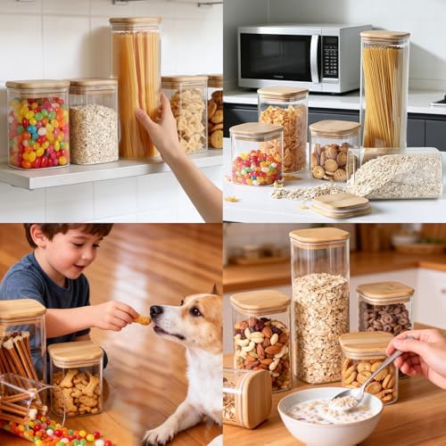 7 Pack Square Glass Storage Containers with Lids, Multi-Size Canisters Sets for the Kitchen & Pantry food storage jar – Ideal for Storing Pasta, Cereal, Flour, Sugar, Nuts, Coffee Beans & More - Image 6