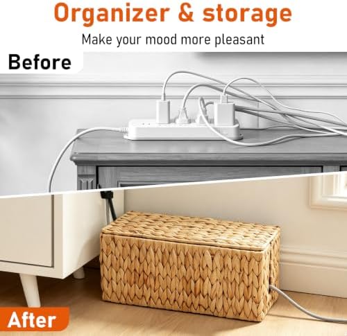Cable Management Box, Small Cord Organizer Box for Power Strip | Handwoven Water Hyacinth Storage Basket with Metal Frame, Decorative Cable Organizer for Desk, Office, Living Room & Bedroom - Image 2