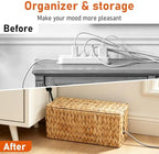 Cable Management Box, Small Cord Organizer Box for Power Strip | Handwoven Water Hyacinth Storage Basket with Metal Frame, Decorative Cable Organizer for Desk, Office, Living Room & Bedroom - Image 2