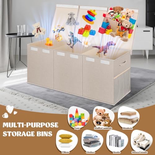 Extra Large Toy Box with Lids, Collapsible Storage Bin, 38"x16"x14",Beige - Image 3