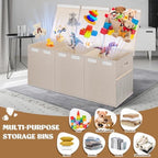 Extra Large Toy Box with Lids, Collapsible Storage Bin, 38"x16"x14",Beige - Image 3