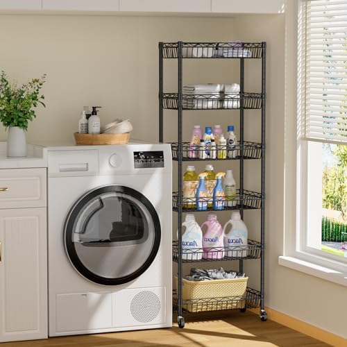 Golpart Basket Shelves Closet Rack with Wheels Metal Pantry Wire Shelf Unit - Image 2