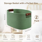 ECDYQXVU 15x10x9" Woven Cotton Rope Storage Basket, Leather Handles 2 Pack - Image 2
